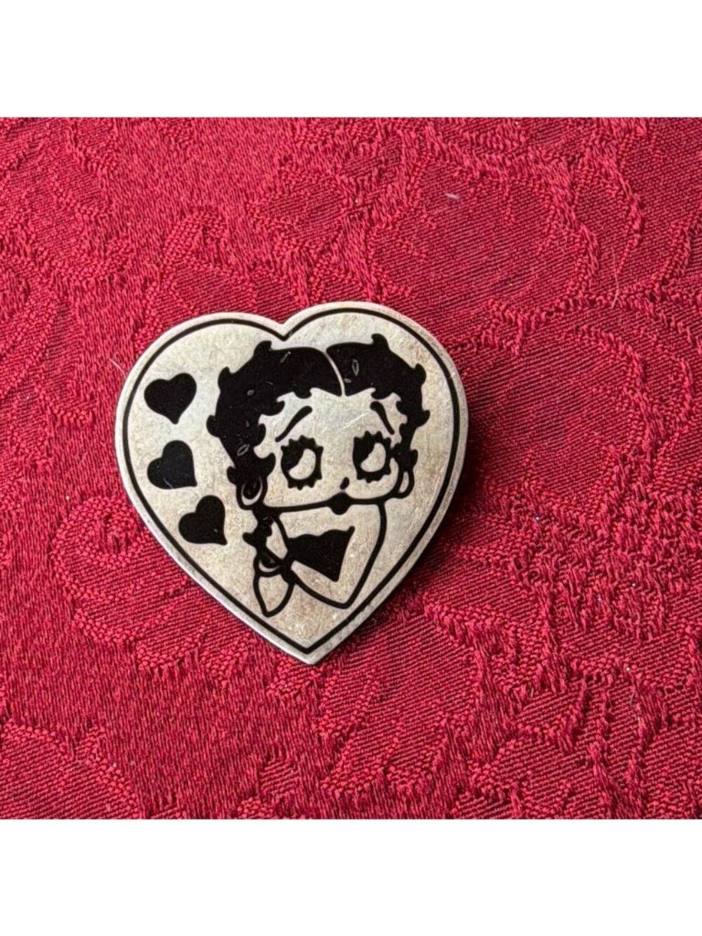 Vintage Betty Boop 925 Sterling Silver Heart Brooch Pin Mexico KFS FS Cartoon